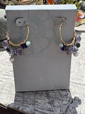 Ayalabar Gold Hoop Earrings with Blue, Purple & Mint Bead Accents